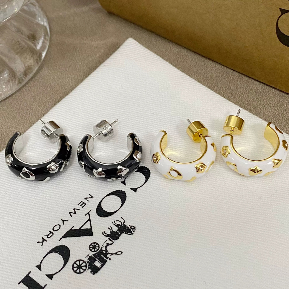 Coach Enamel Inlay Hoop Earrings Retro